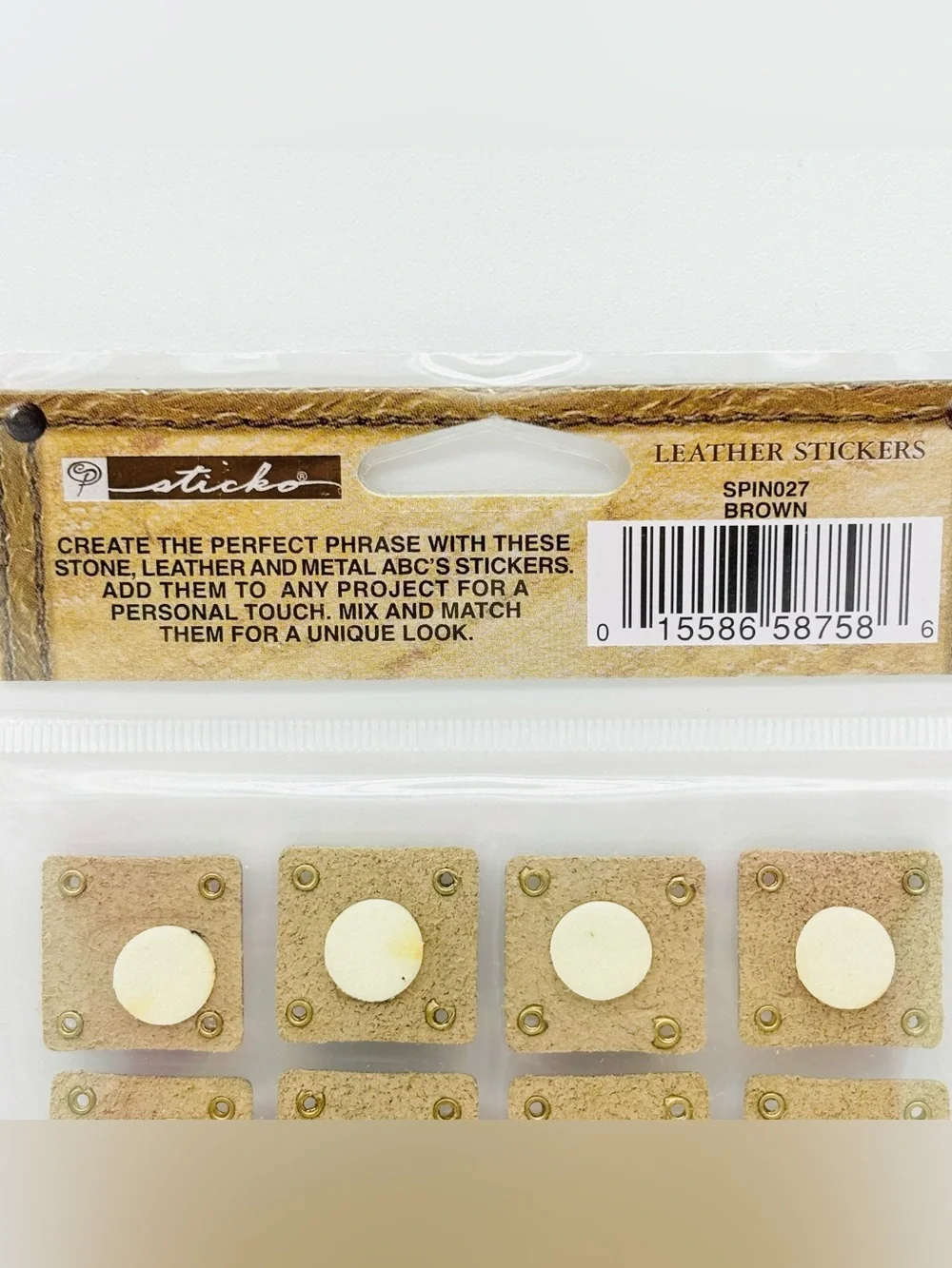 Sticko Inspirables Leather Alphabet Stickers Brown SPIN027 EK Success Scrapbook